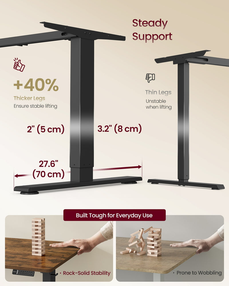 160x80cm Electric Standing Desk For Home Office USB-C Charging - Industrial Style VASAGLE