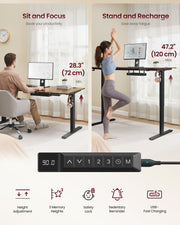 160x80cm Electric Standing Desk For Home Office USB-C Charging - Industrial Style VASAGLE