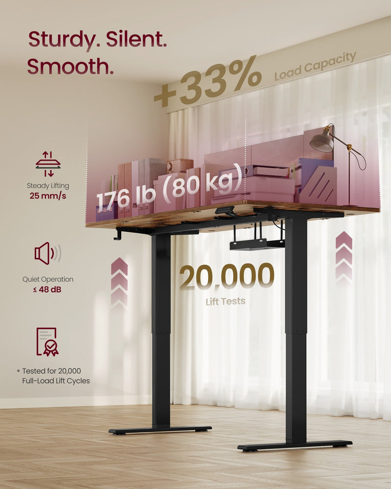160x80cm Electric Standing Desk For Home Office USB-C Charging - Industrial Style VASAGLE