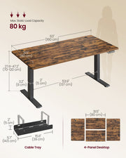160x80cm Electric Standing Desk For Home Office USB-C Charging - Industrial Style VASAGLE