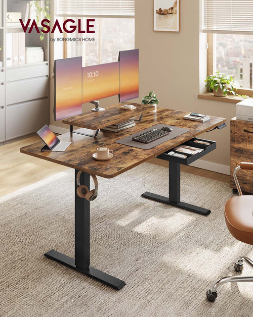 Electric Standing Desk with Adjustable Height and Built In Drawer for Home Office by Vasagle