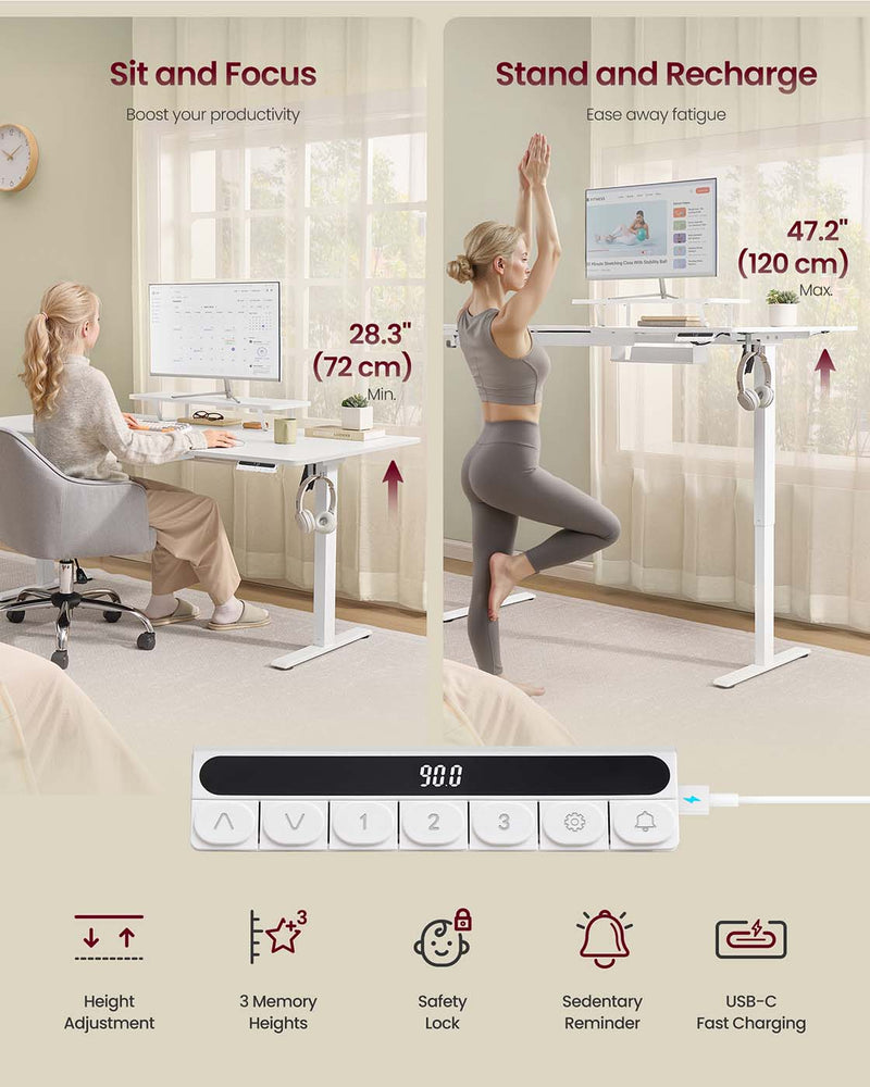 Electric standing desk with adjustable height and built in drawer VASAGLE