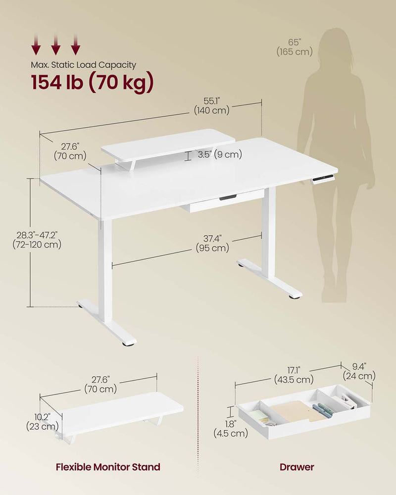 Electric standing desk with adjustable height and built in drawer VASAGLE