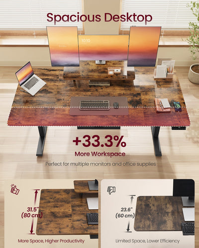 160x80 Adjustable Electric Standing Office Desk with Memory Settings and Quiet Motor by Vasagle