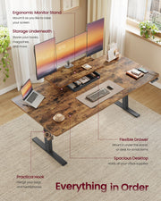 160x80 Adjustable Electric Standing Office Desk with Memory Settings and Quiet Motor by Vasagle