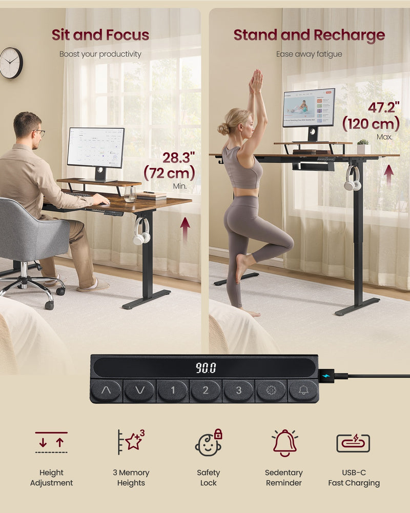 160x80 Adjustable Electric Standing Office Desk with Memory Settings and Quiet Motor by Vasagle