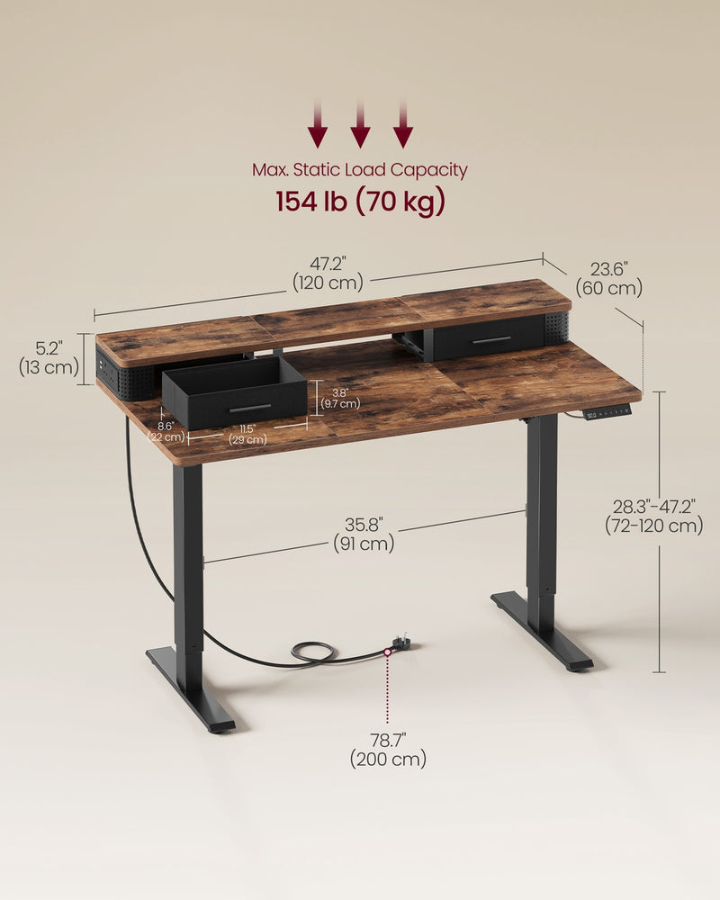 120x60 Electric Standing Office Desk with Built In Power Strip and Height Adjustment by Vasagle