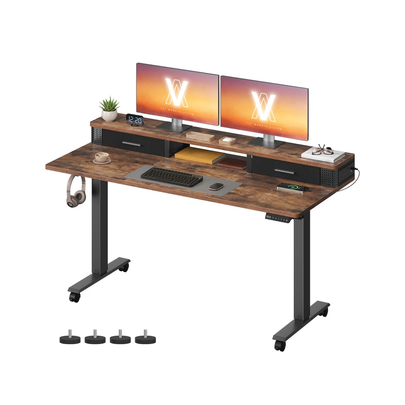 140x60cm Electric Height Adjustable Standing Office Desk with Built In Power Strip and Spacious Top by Vasagle