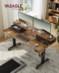 140x60cm Electric Height Adjustable Standing Office Desk with Built In Power Strip and Spacious Top by Vasagle
