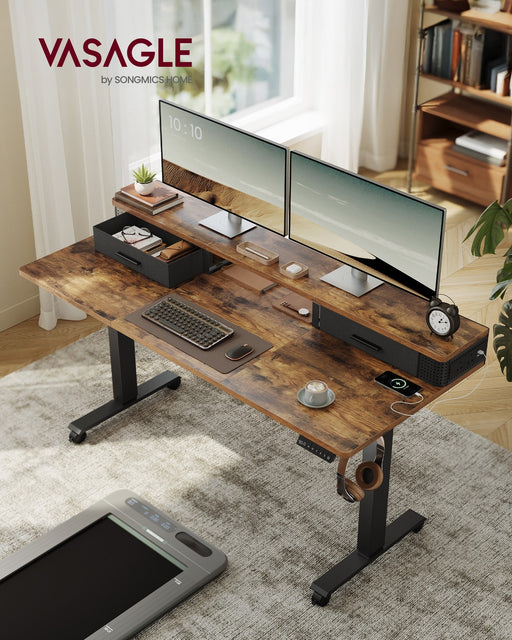 140x60cm Electric Height Adjustable Standing Office Desk with Built In Power Strip and Spacious Top by Vasagle