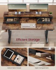 140x60cm Electric Height Adjustable Standing Office Desk with Built In Power Strip and Spacious Top by Vasagle