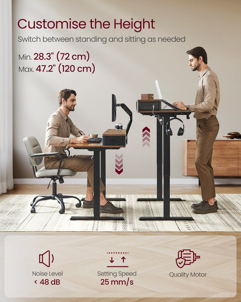 140x60cm Electric Height Adjustable Standing Office Desk with Built In Power Strip and Spacious Top by Vasagle