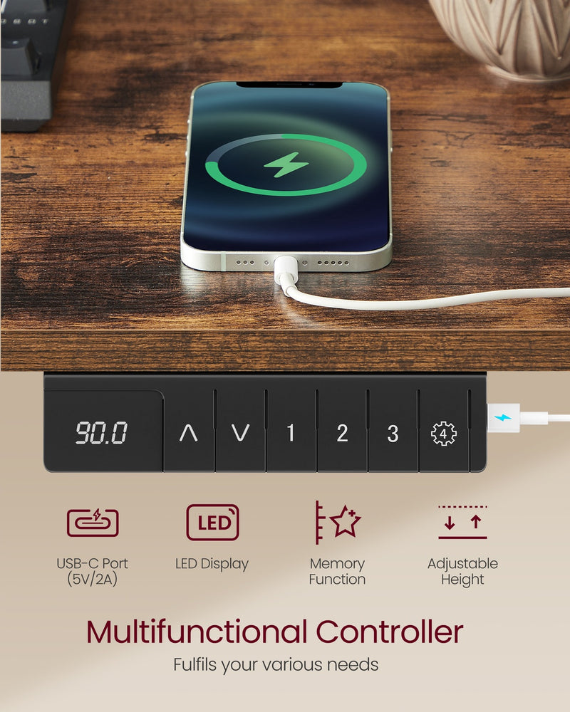 140x60cm Electric Height Adjustable Standing Office Desk with Built In Power Strip and Spacious Top by Vasagle