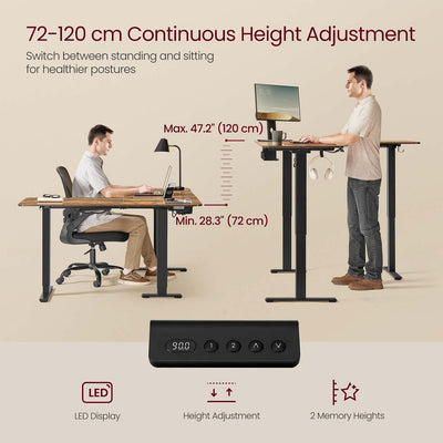 L Shaped Electric Standing Desk with Adjustable Height and USB Charging Station by Vasagle