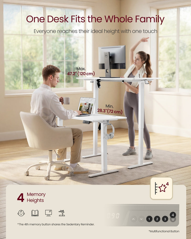 Electric Height Adjustable Desk 140x60 cm White Ergonomic Workspace by Vasagle VASAGLE
