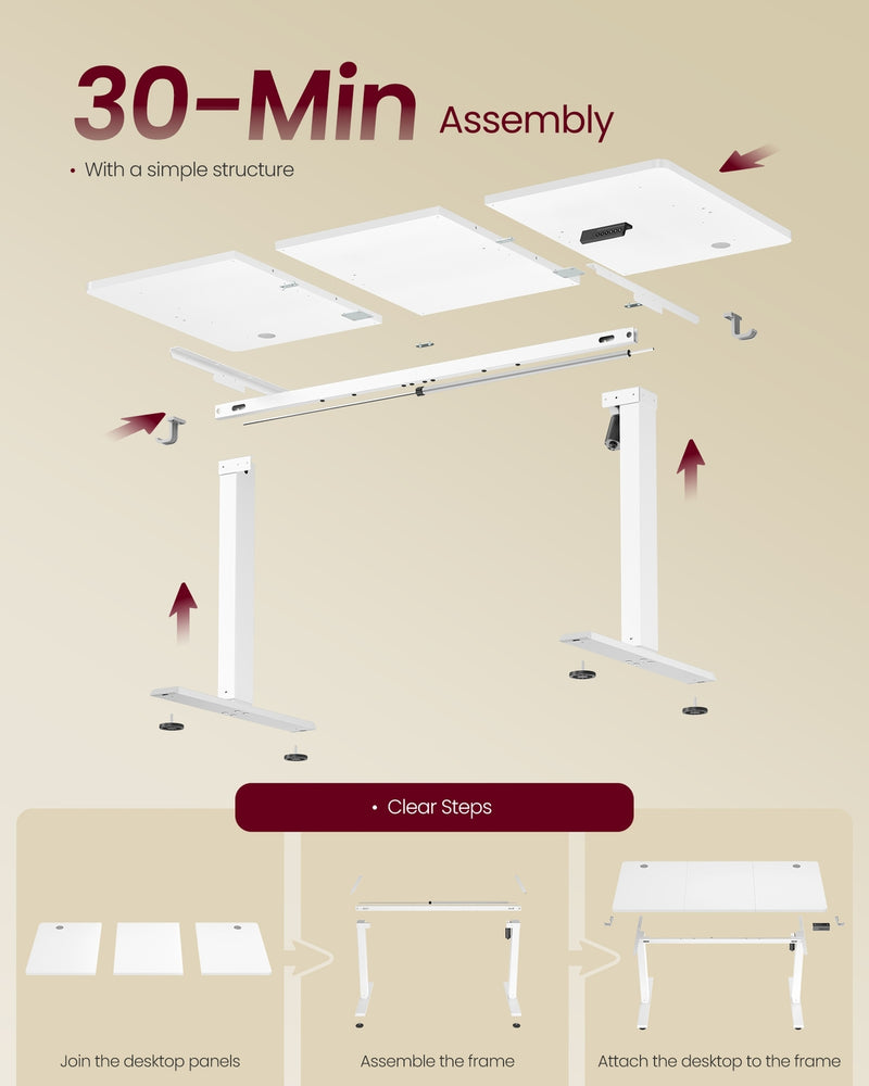 Electric Height Adjustable Desk 140x60 cm White Ergonomic Workspace by Vasagle VASAGLE