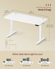 Electric Height Adjustable Desk 140x60 cm White Ergonomic Workspace by Vasagle VASAGLE