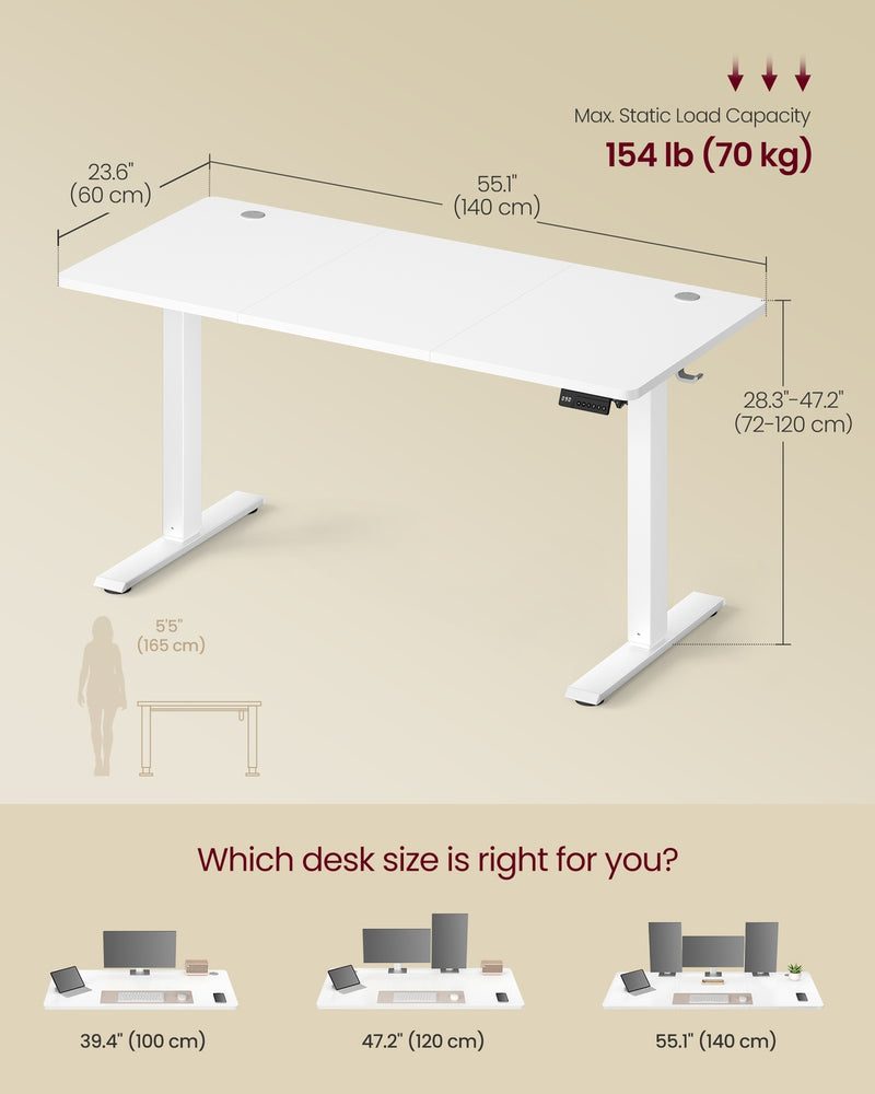 Electric Height Adjustable Desk 140x60 cm White Ergonomic Workspace by Vasagle VASAGLE