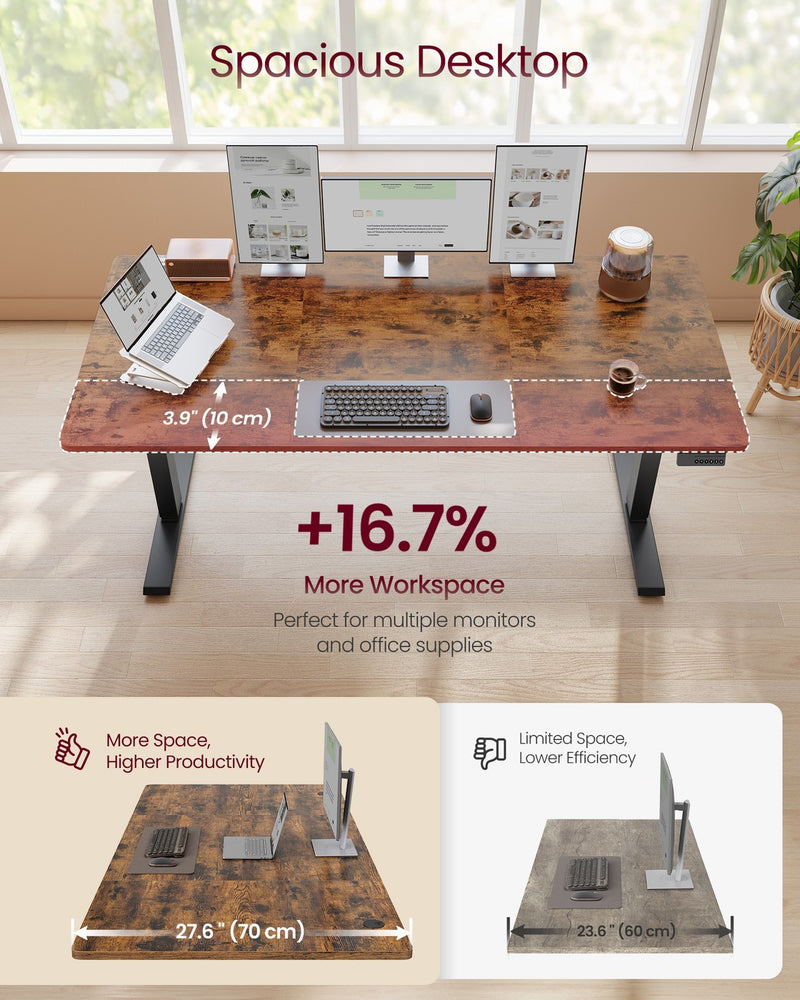 Rustic Brown Height Adjustable Electric Standing Desk 160x70cm Ergonomic by VASAGLE VASAGLE