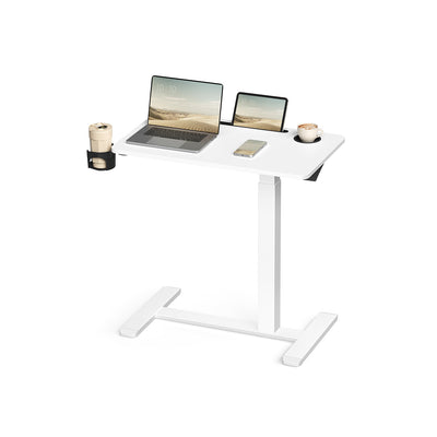 Adjustable Overbed Table with Lockable Wheels and Device Slots for Bedroom Use by Vasagle