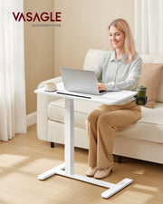 Adjustable Overbed Table with Lockable Wheels and Device Slots for Bedroom Use by Vasagle