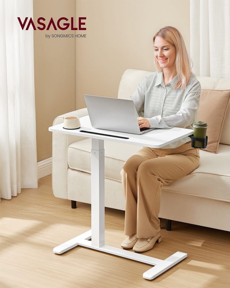 Adjustable Overbed Table with Lockable Wheels and Device Slots for Bedroom Use by Vasagle