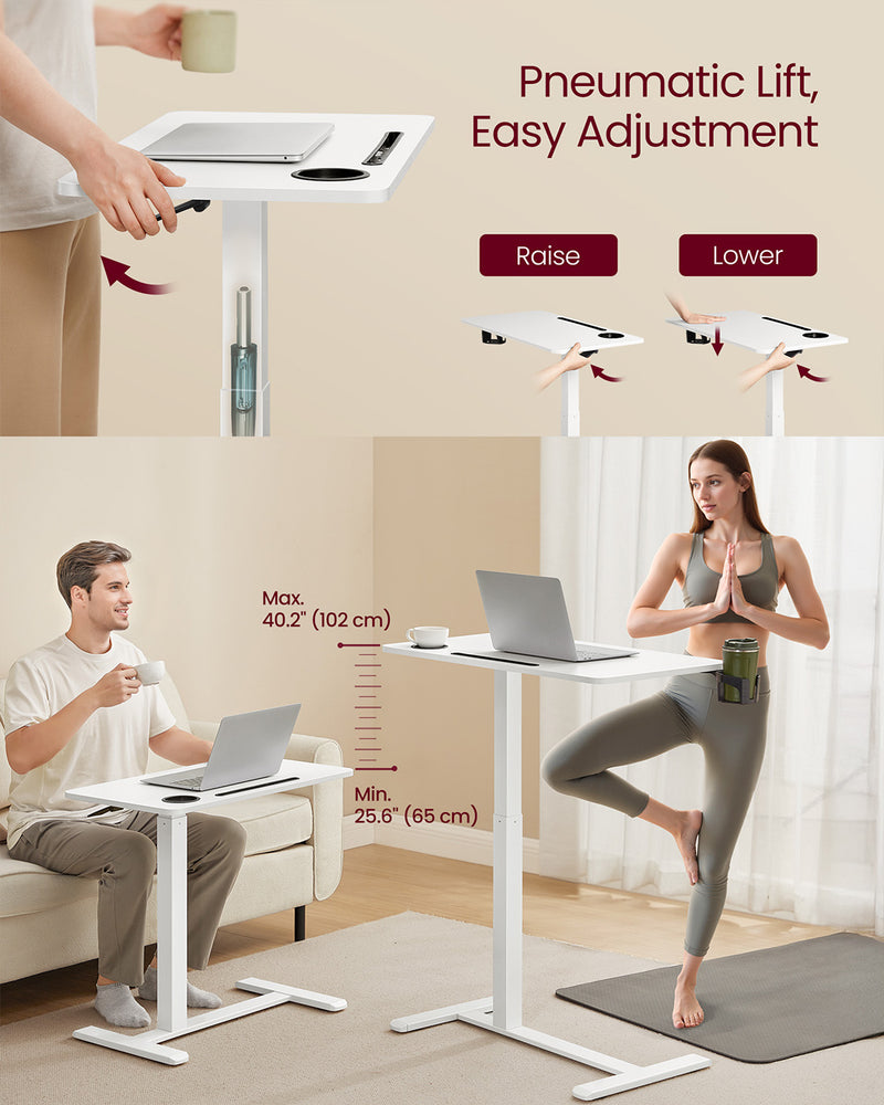 Adjustable Overbed Table with Lockable Wheels and Device Slots for Bedroom Use by Vasagle