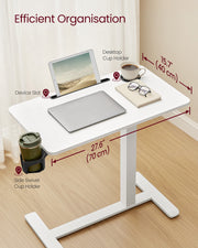 Adjustable Overbed Table with Lockable Wheels and Device Slots for Bedroom Use by Vasagle