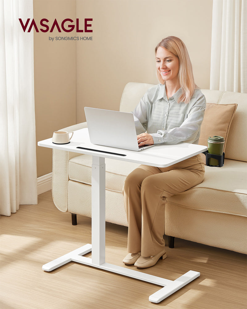 Adjustable Overbed Table with Wheels and Device Slots for Bedroom or Hospital Use by Vasagle