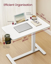 Adjustable Overbed Table with Wheels and Device Slots for Bedroom or Hospital Use by Vasagle