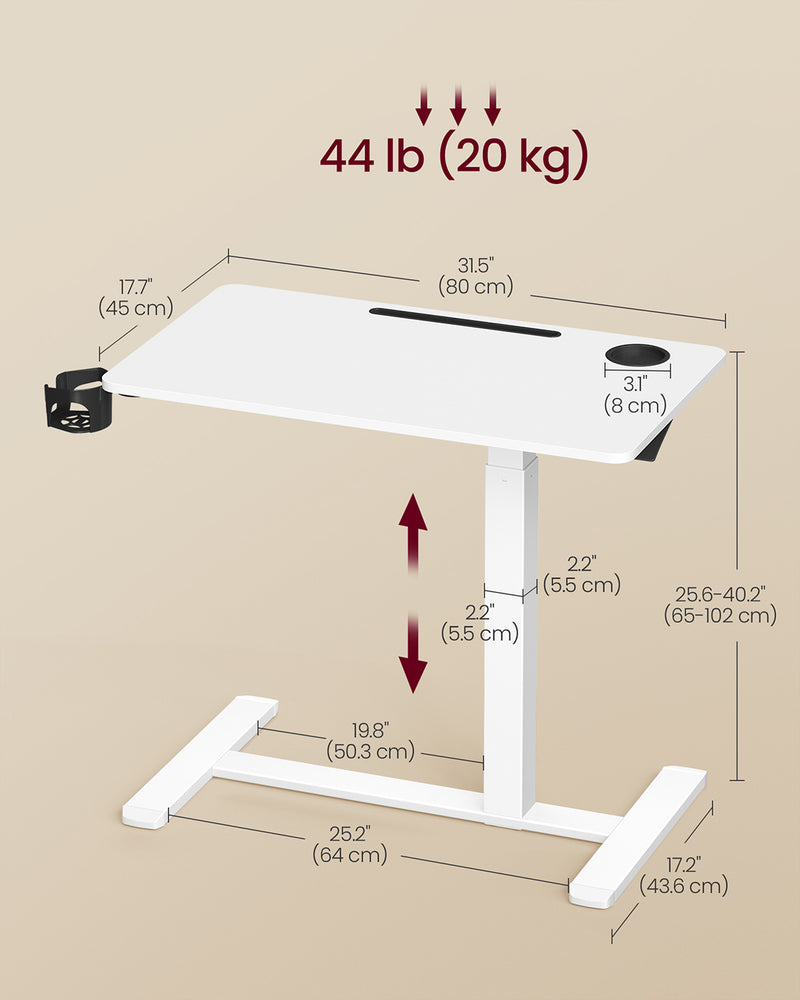 Adjustable Overbed Table with Wheels and Device Slots for Bedroom or Hospital Use by Vasagle