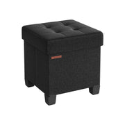 Ink Black Foldable Storage Ottoman with Wooden Feet 38 x 38 cm for Home Organisation by Songmics