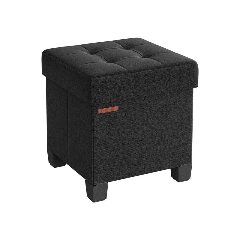 Ink Black Foldable Storage Ottoman with Wooden Feet 38 x 38 cm for Home Organisation by Songmics