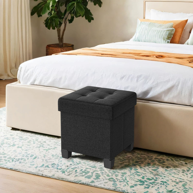 Small Foldable Storage Ottoman Foot Stool with Padded Seat 38 cm Cube by Songmics