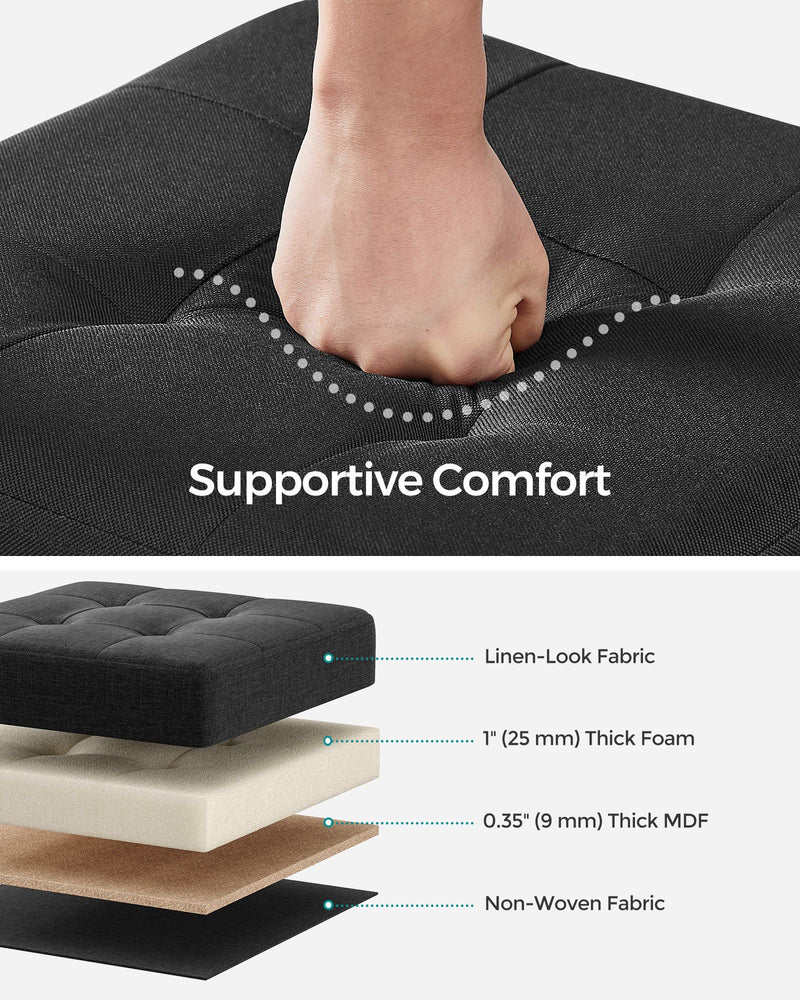 Ink Black Foldable Storage Ottoman with Wooden Feet 38 x 38 cm for Home Organisation by Songmics