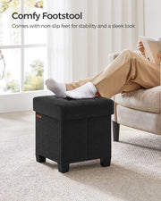 Ink Black Foldable Storage Ottoman with Wooden Feet 38 x 38 cm for Home Organisation by Songmics