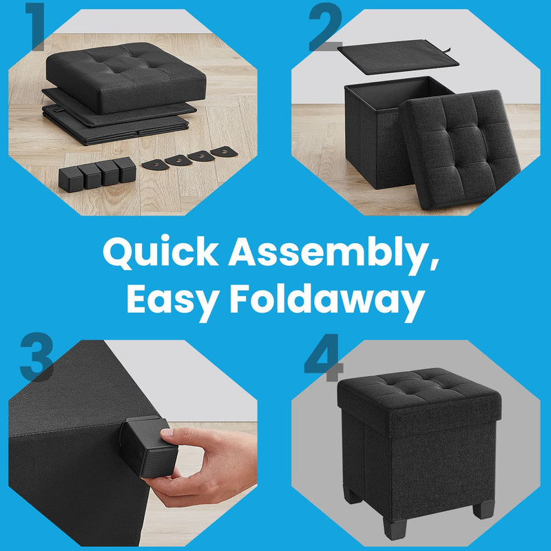 Small Foldable Storage Ottoman Foot Stool with Padded Seat 38 cm Cube by Songmics