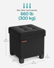 Ink Black Foldable Storage Ottoman with Wooden Feet 38 x 38 cm for Home Organisation by Songmics