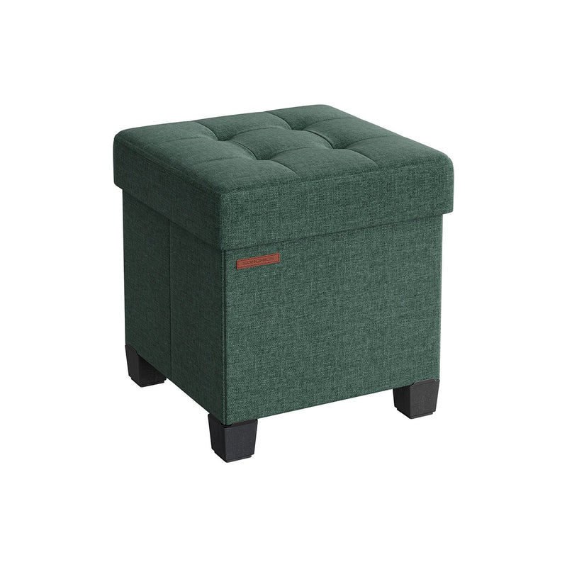 Foldable Storage Ottoman with Wooden Feet in Retro Green 38 x 38 cm by Songmics