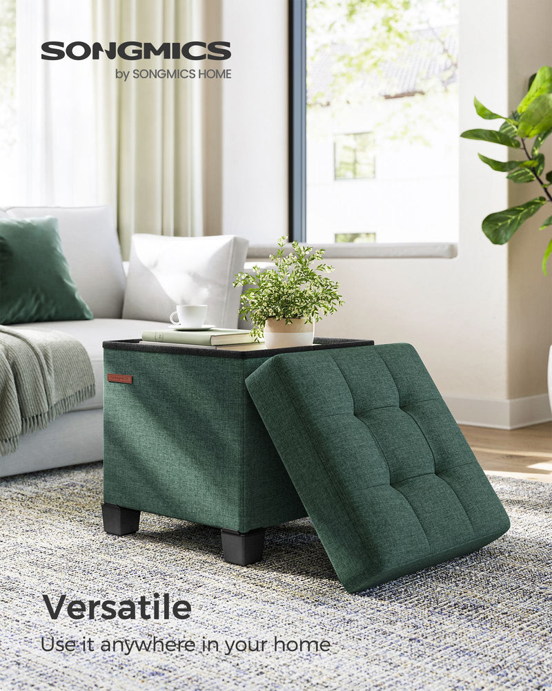 Foldable Storage Ottoman with Wooden Feet in Retro Green 38 x 38 cm by Songmics