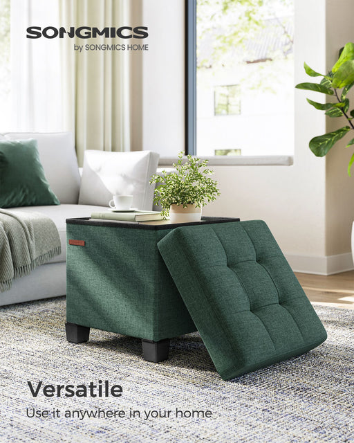 Foldable Storage Ottoman with Wooden Feet in Retro Green 38 x 38 cm by Songmics