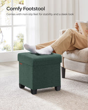 Foldable Storage Ottoman with Wooden Feet in Retro Green 38 x 38 cm by Songmics