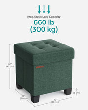 Foldable Storage Ottoman with Wooden Feet in Retro Green 38 x 38 cm by Songmics