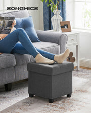 Dark Grey Foldable Storage Ottoman with Wooden Feet 38 x 38 cm by Songmics