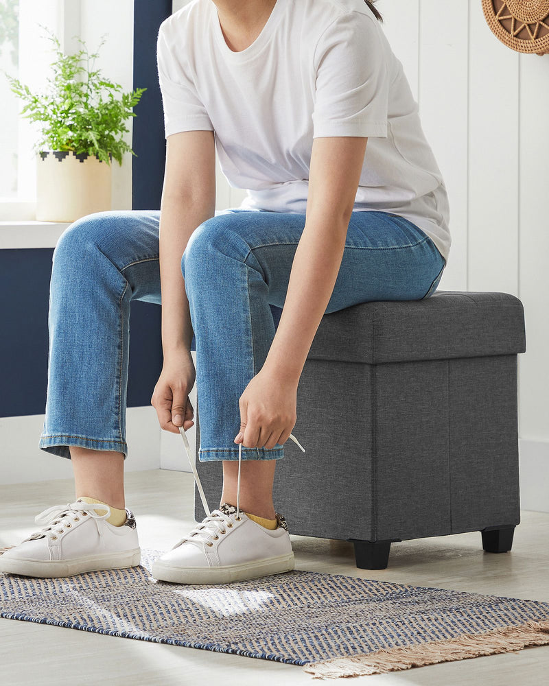 Dark Grey Foldable Storage Ottoman with Wooden Feet 38 x 38 cm by Songmics