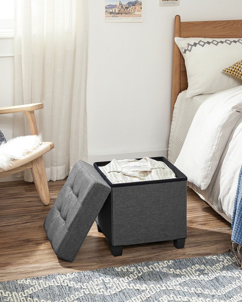 Dark Grey Foldable Storage Ottoman with Wooden Feet 38 x 38 cm by Songmics
