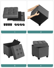 Dark Grey Foldable Storage Ottoman with Wooden Feet 38 x 38 cm by Songmics