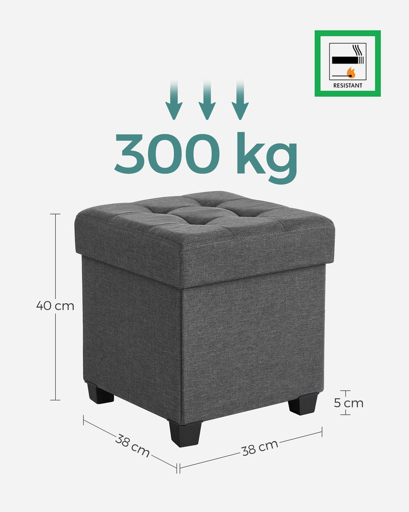 Dark Grey Foldable Storage Ottoman with Wooden Feet 38 x 38 cm by Songmics