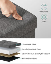 Dark Grey Foldable Storage Ottoman with Wooden Feet 38 x 38 cm by Songmics