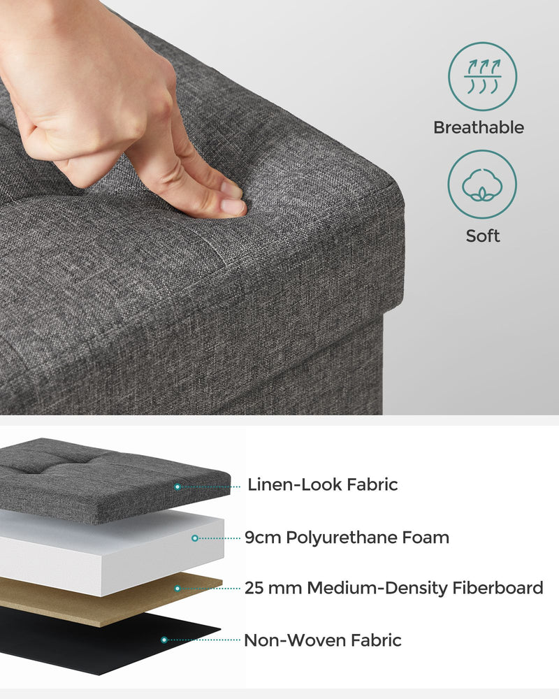 Dark Grey Foldable Storage Ottoman with Wooden Feet 38 x 38 cm by Songmics